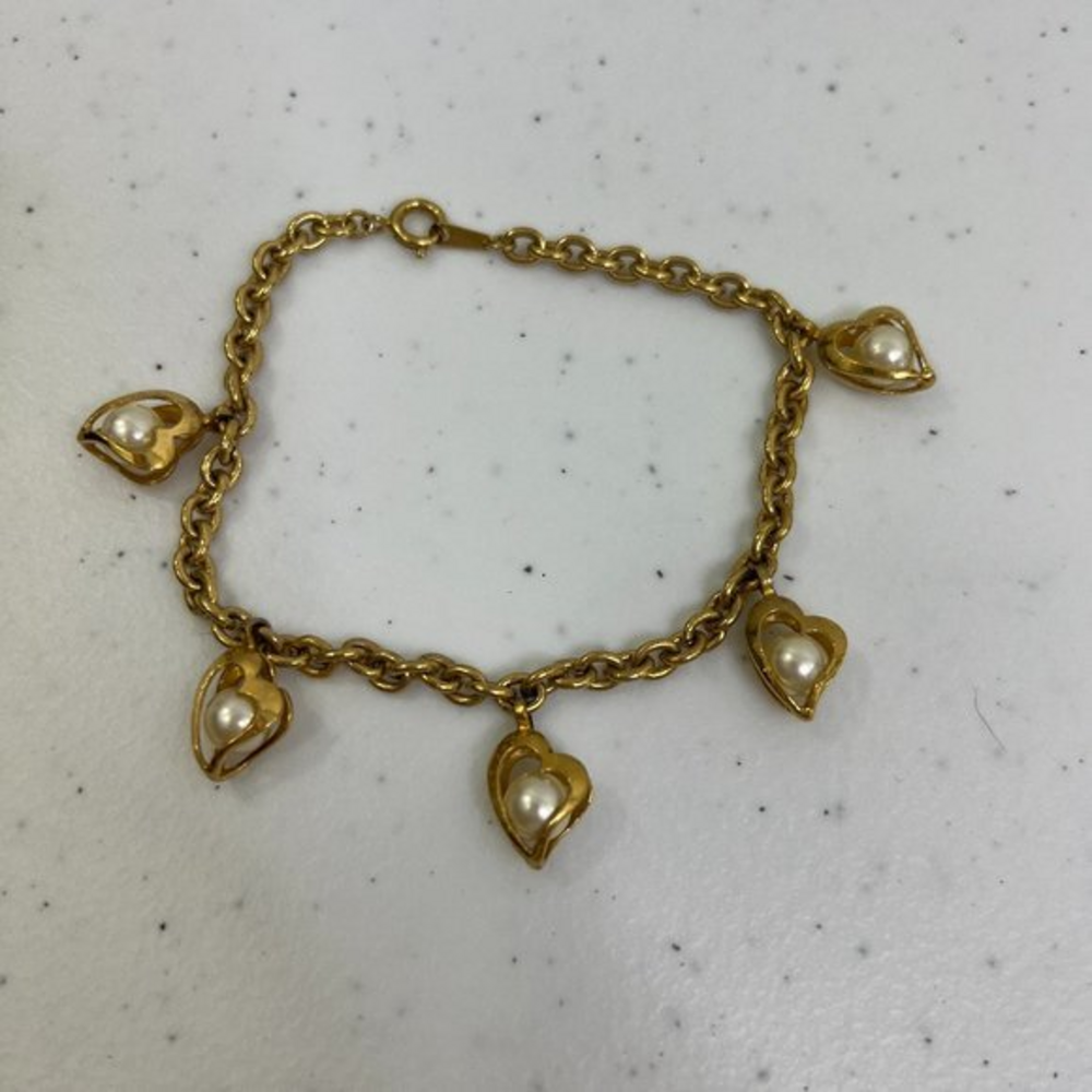 Heart Gold‎ Tone Chain White Faux Pearl Cage Vintage Charm Beaded